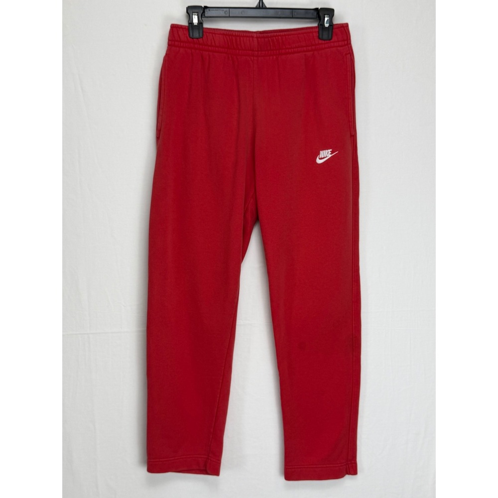 Nike Women Sweatpants M Red Fleece Joggers Embroidered Logo Pockets